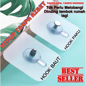 HOOK GANTUNGAN RAK / MAGIC HOOK TANPA BOR / MUR STIKER BAUT/PAKU (10pcs) Dinding Handuk