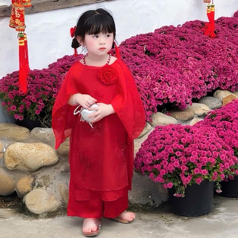  Mộc Baby store Áo Dài Tết cho Bé Gái Dáng Áo Yếm Hai Lớp Kèm Áo Choàng Kiểu Tiểu Thư Sang Trọng 10-40kg 