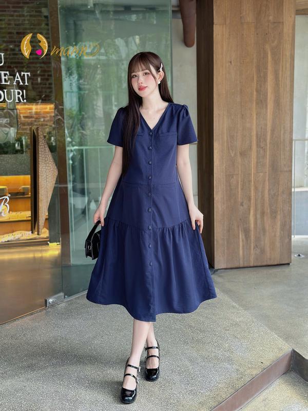 MAMI Váy bầu dáng suông màu xanh than màu hồng cúc bọc cách điệu đầm bầu thiết kế by MAMI