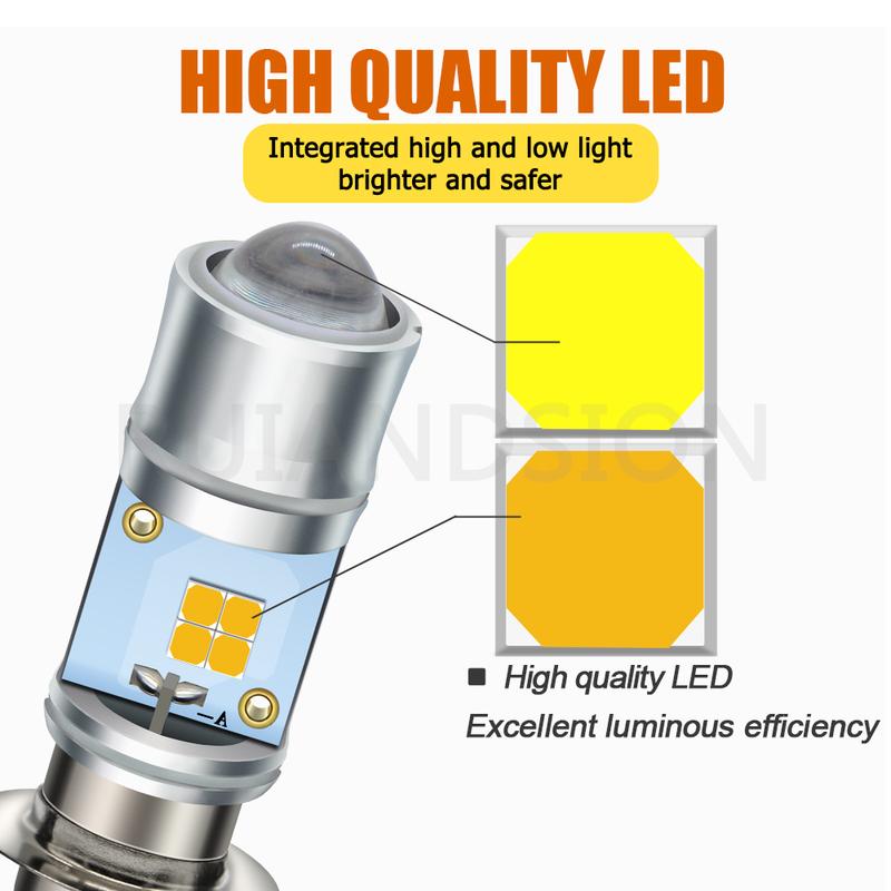 Ruiandsion P15D H6M 25-1 25-3 Led Motorcycle Headlight Blubs 3030 9LED Chip for Motorcycle Spotlights Fog lamp White+Yellow DC/AC 9-60V 1/2pcs 4