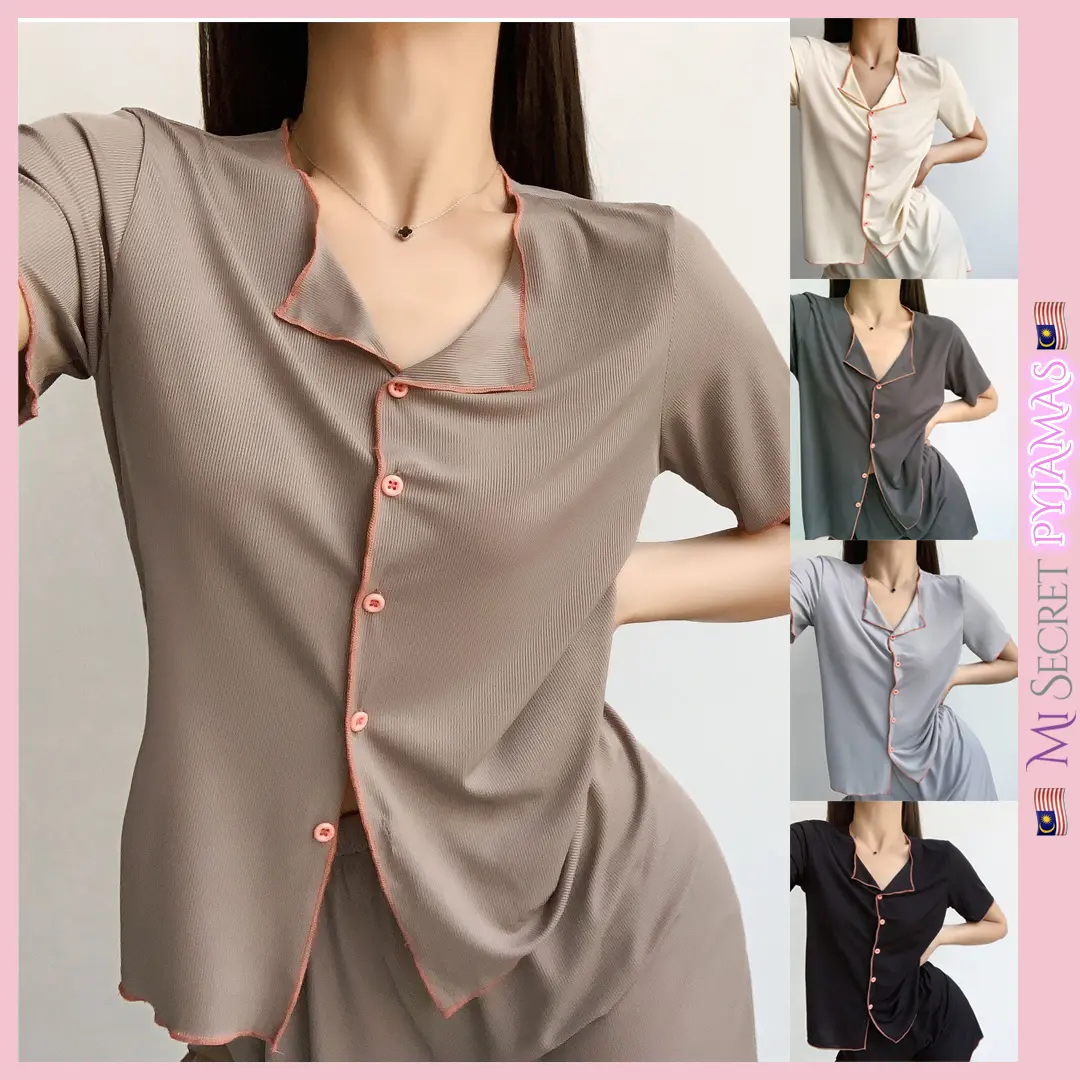 Mi secret [satin] short sleeve set nightgown Wanita pijamwoman sleepwear pajamas set Kain pyjamas pj004 fit