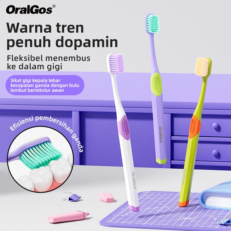 OralGos Sikat Gigi Berbulu Lembut Dopamine Warna Tren Penuh Fleksibel Menembus Efisiensi Pembersihan Ganda Halal