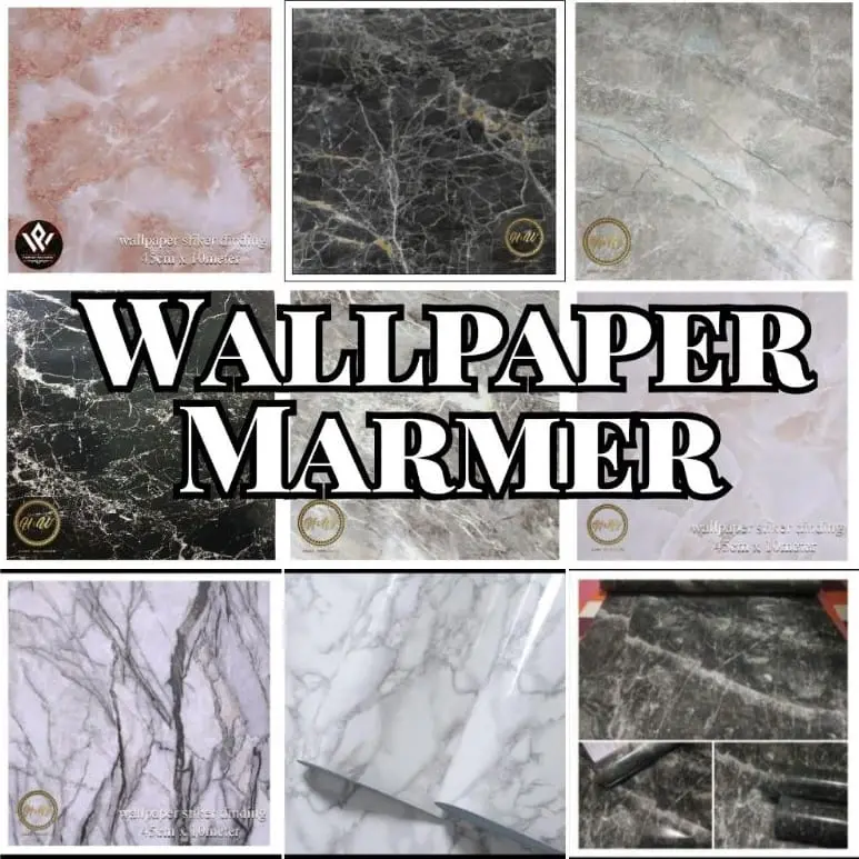 Wallpaper Dinding Marmer Granite Marmer 45cm x 4m Wallpaper White Marmer Cream Mocca Black Marmer 1
