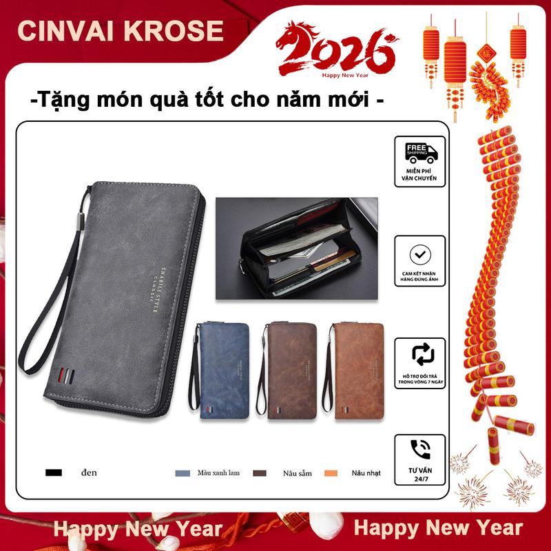 SHABILI Ví nam kiểu cầm tay dài có túi đựng thẻ ID túi đựng điện thoại di động ngăn đựng thẻ dây kéo tiền xu dung tích lớn làm bằng chất liệu da PU thiết kế cổ điển tiện lợi thích hợp cho ví hình chữ nhật