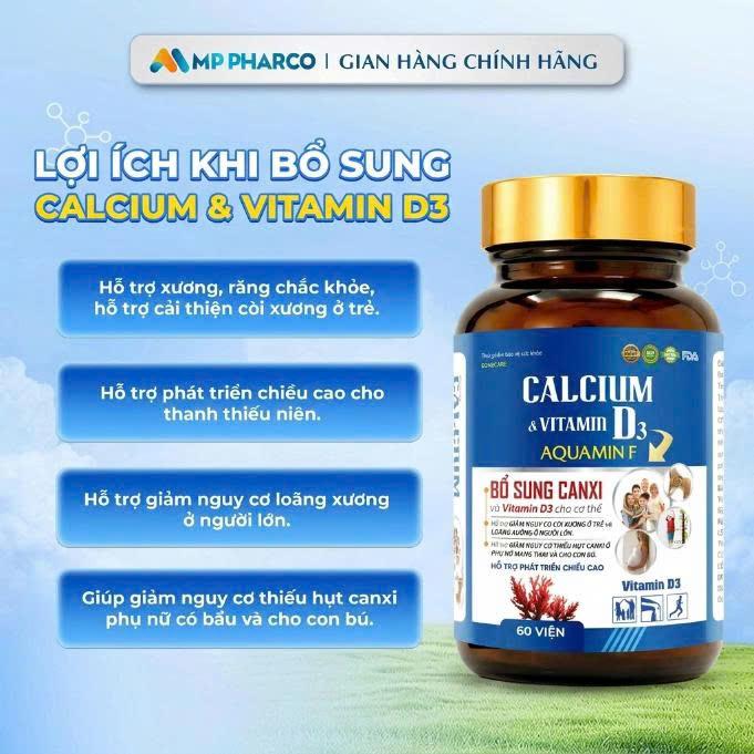 Viên uống bổ sung Canxi -TPBVSK BONECARE CALCIUM & VITAMIN D3 AQUAMIN F hỗ trợ cho xương và răng chắc khỏe-hộp 60 viên(MP24)