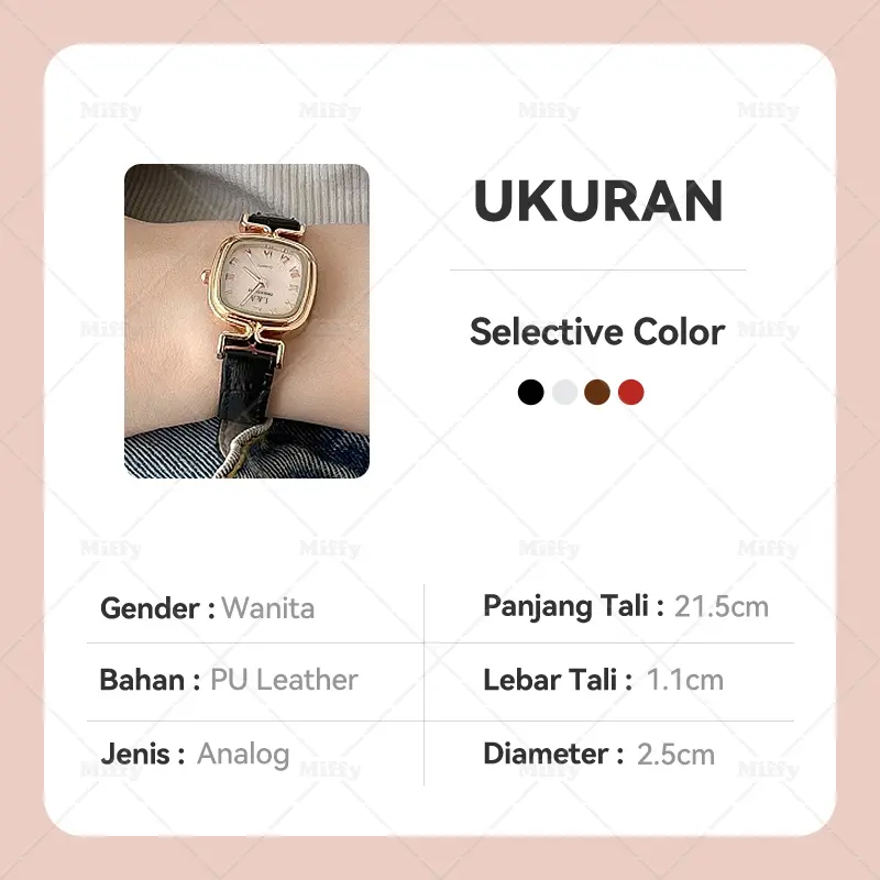 Miffy - Jam Tangan Analog Dial Kotak Gaya Retro Analog Watch Strap Pu Croco Fashion 6