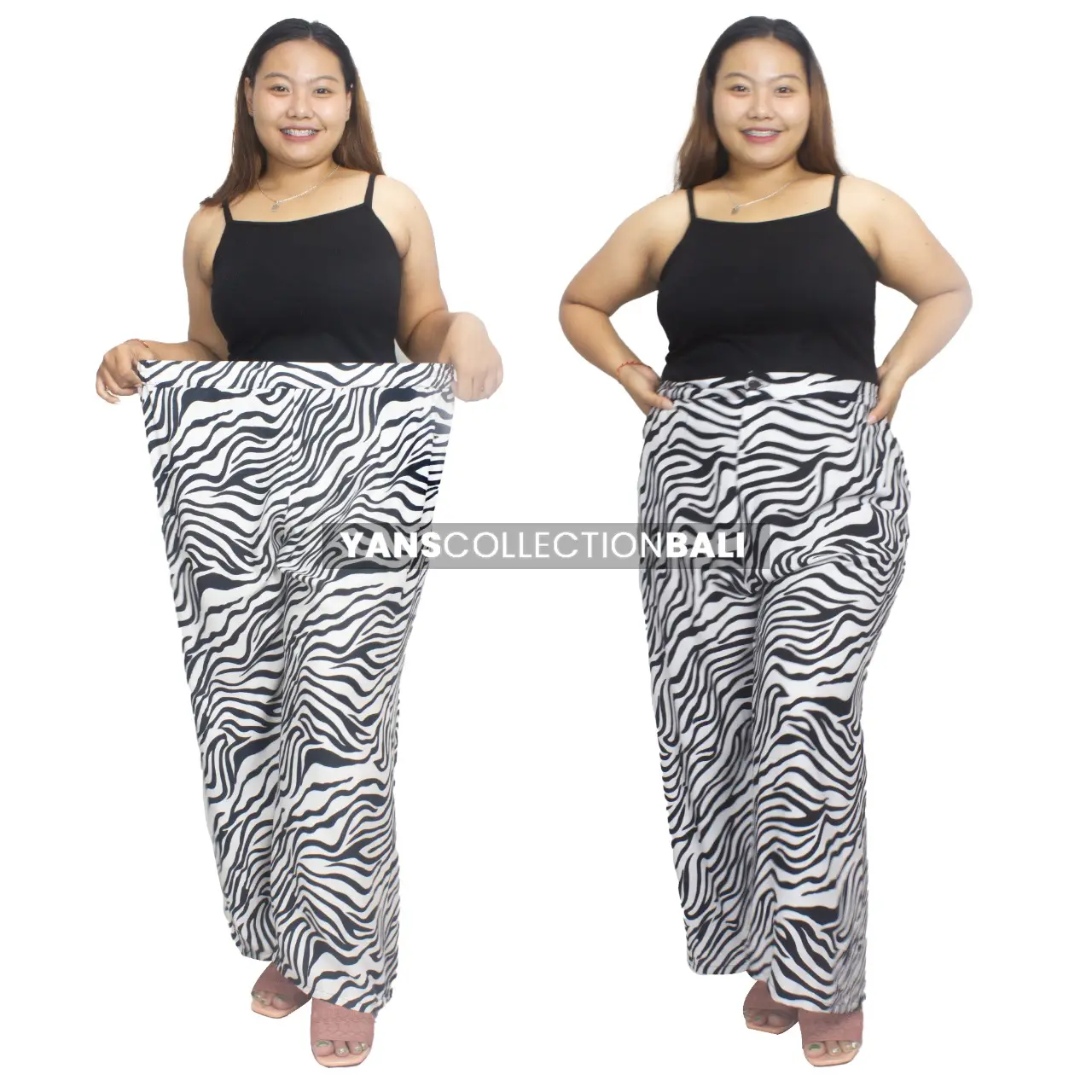 Yans kulot haigwaist super jumbo wanita resleting zebra bawahan Celana Panjang