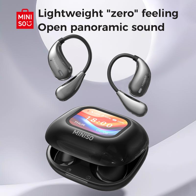 TikTok Shop MINISO M95 True Wireless Open Ear Earbuds Bluetooth 5.4 IPX5 Waterproof 48Hours Play time OWS Headphones Immersive Premium Sound Long Distance Connection Headset with Charging Case Light W...