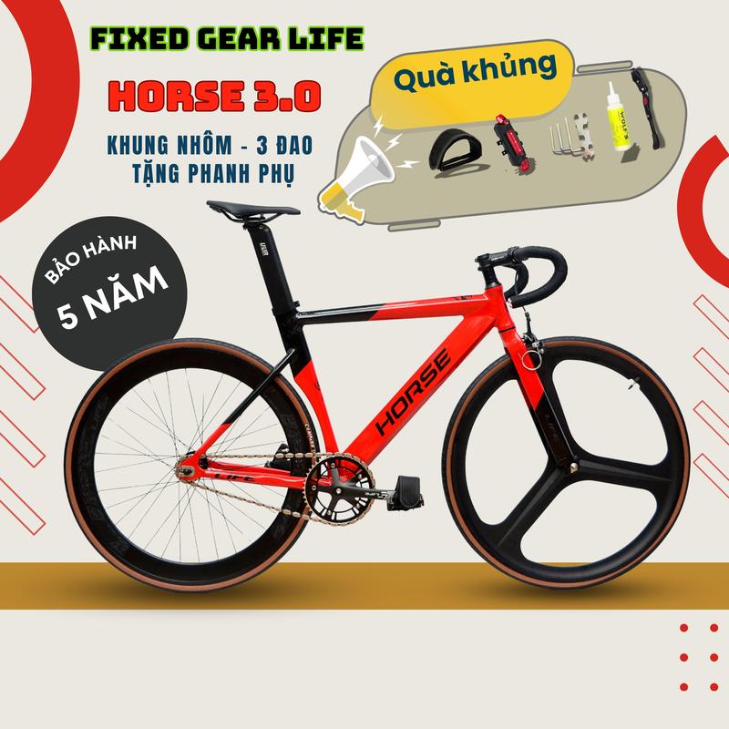 Xe Đạp Fixed Gear LIFE HORSE 3.0 và FX2 Vành Ba Đao- Xe Đạp HORSE 2.0 và Miracle Vành Nan - Có Phanh