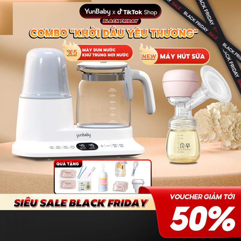  【COMBO ƯU ĐÃI Máy hâm sữa Yunbaby tác dụng 3 trong 1 tiệt trùng hâm sữa pha sữa đa năng Cho Bé  Phía trái: Hâm sữa Tiệt trùng Hấp thức ăn   Phía phải: Pha sữa Điều chỉnh nhiệt độ Đun sôi nước  Tặng bàn chải kẹp khăn ướt hộp sữa bột túi sữa bột 