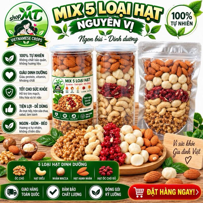 500g MIX hạt dinh dưỡng (5 loại) nhà MẸ TÔM Snack Food Snack Food hạtdinhduong Ăn Vặt Thức Ăn hatsay kho Cay Socola