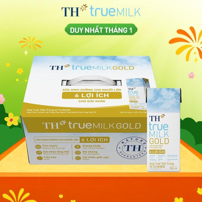 Thùng 24 hộp sữa tươi tiệt trùng vị tự nhiên TH true MILK GOLD dành cho người lớn tuổi 180 ml 180 ml x 24