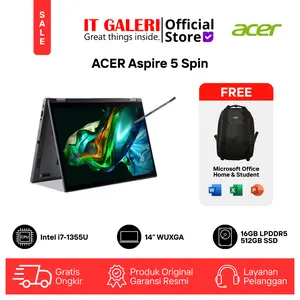 Acer Aspire 5 Spin | A5SP14-51MTN-7819 | intel Core i7-1355U | RAM 16GB | SSD 512GB | Layar 14"inch WUXGA IPS | Windows 11 Home + Office Home Student 2021