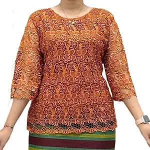 Blus brokat premium Resleting belakang Lapis katun cantik