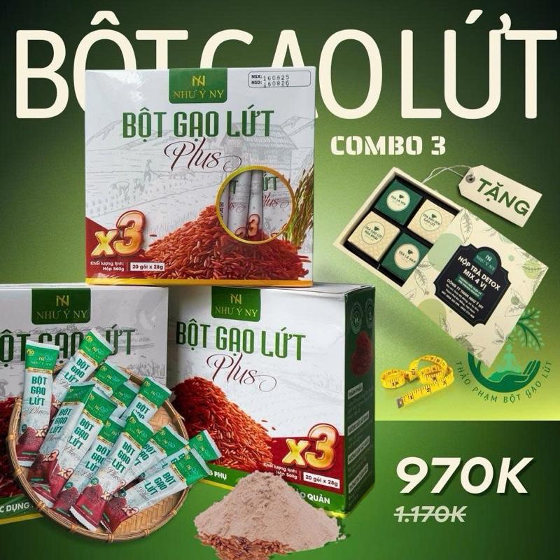 [FREESHIP] Bột Gạo Lứt Plus X3 Như Ý NY - Mua Combo 3 Hộp TẶNG (1 Hộp Trà DETOX MIX 4 Vị + Thước Dây)