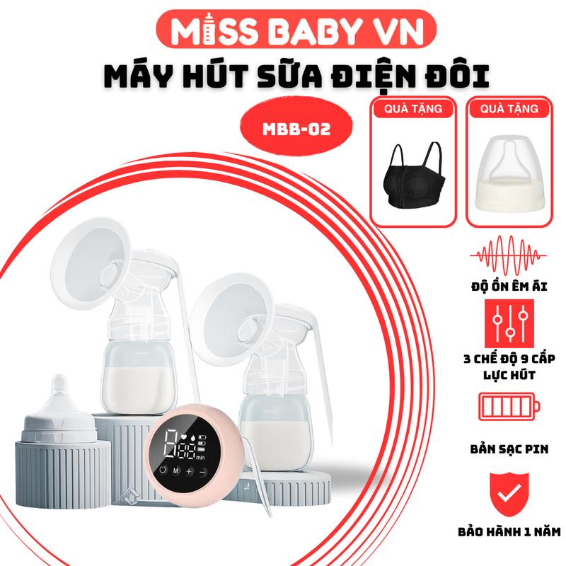 Máy hút sữa điện đôi MISS BABY 2 bình hút trang bị 3 chế độ hút với 9 cấp
