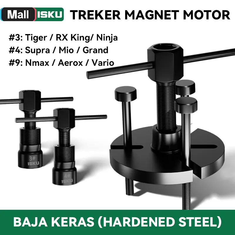 ISKU Treker Magnet No 3 4 9 - Cabut Spul Motor Matic Bebek Sport - Baja Hardened Anti Slek Drat Dol - Alat Bengkel Heavy Duty Tahan Lama