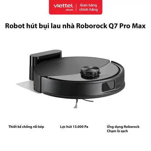 Robot Hút Bụi Lau Nhà Roborock Q7 Pro Max Chính hãng | Chạm Là Sạch | Lực hút 13.000Pa | Chống Rối Kép