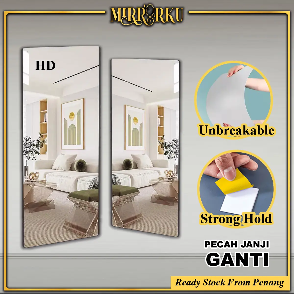 MIRRORKU Acrylic Mirror  Long Mirror HD Cermin Dinding Bilik Tidur  Cermin Panjang
