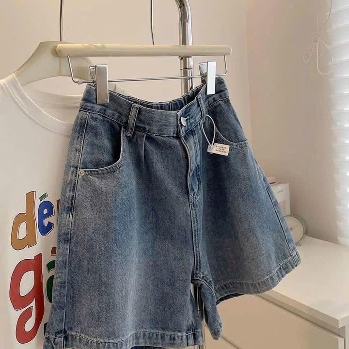 Quần jean (50 đến 100kg)  ngố đùi bigsize lưng thun ống rộng vải mềm có chun sau dành cho nữ chubby Q555