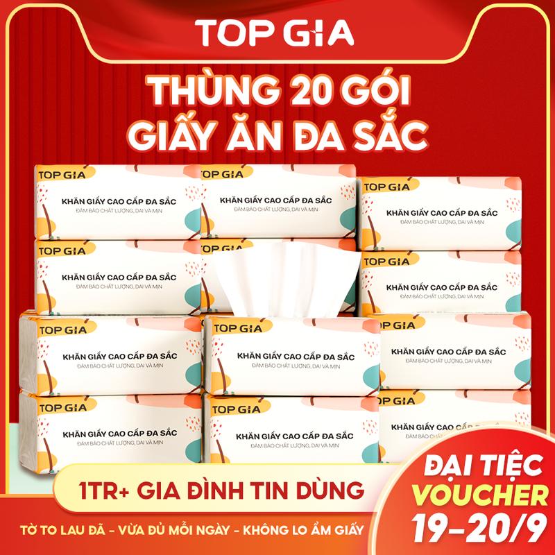 (HN 5 SUẤT DEAL) Thùng 20 gói giấy ăn đa sắc TopGia Khăn Giấy đa sắc Giấy Vệ Sinh. LHN (VH1)