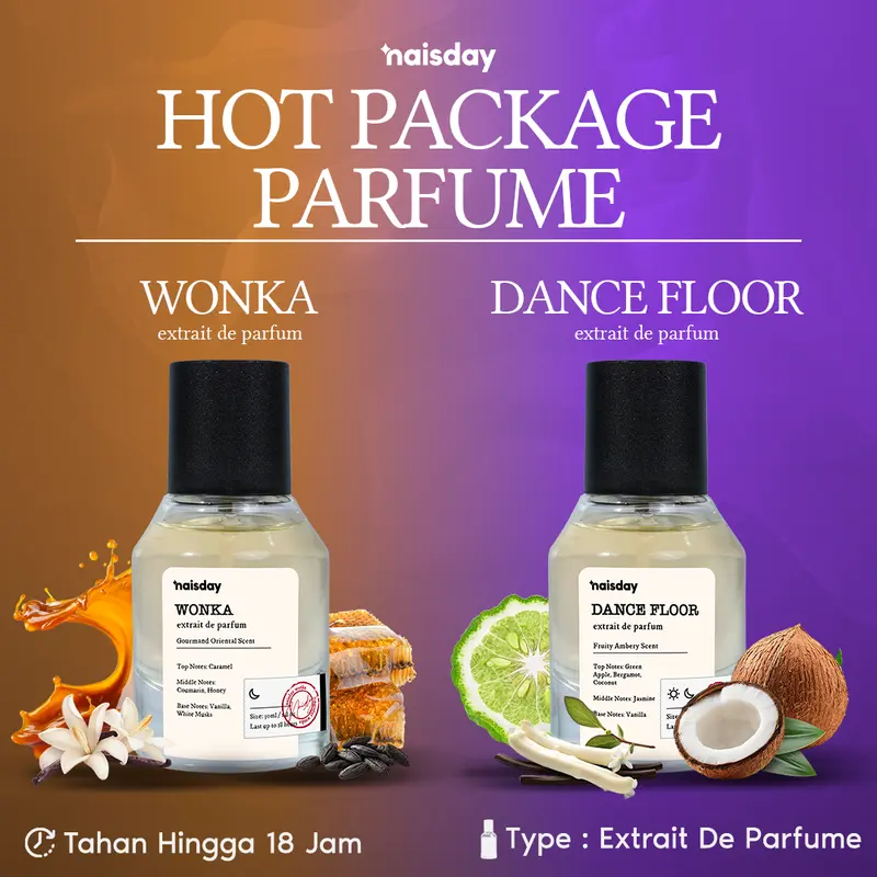 NAISDAY Hot Package Perfume Wonka & Santorini, ONS, Dance Floor, Absolut Extrait De Parfum 30ml Tahan Lama 18 Jam 0