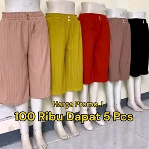 PAKET 5 PCS Celana Pendek Wanita Dewasa Knit Hornet 7/8 Jumbo Kancing Karet Kulot Shorts Melar Celana Selutut Harian Bahan Premium Pinggang Full Karet Lingkar 60-120 cm