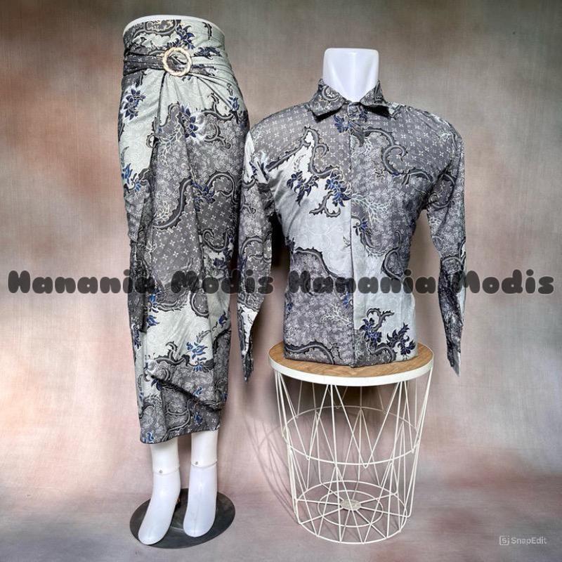 KEMEJA BATIK LENGAN PANJANG COUPLE ROK LILIT / BATIK ROK LILIT PASANGAN / KEMEJA BATIK SET ROK LILIT 0