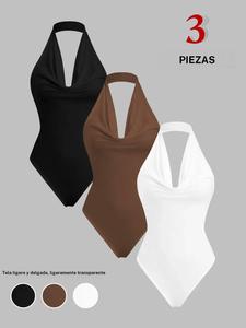 Body de color sólido con cuello halter para mujer, body sin mangas casual para uso diario, ropa de damas para todas las estaciones, ropa para mujeres, atuendos casuales para mujeres