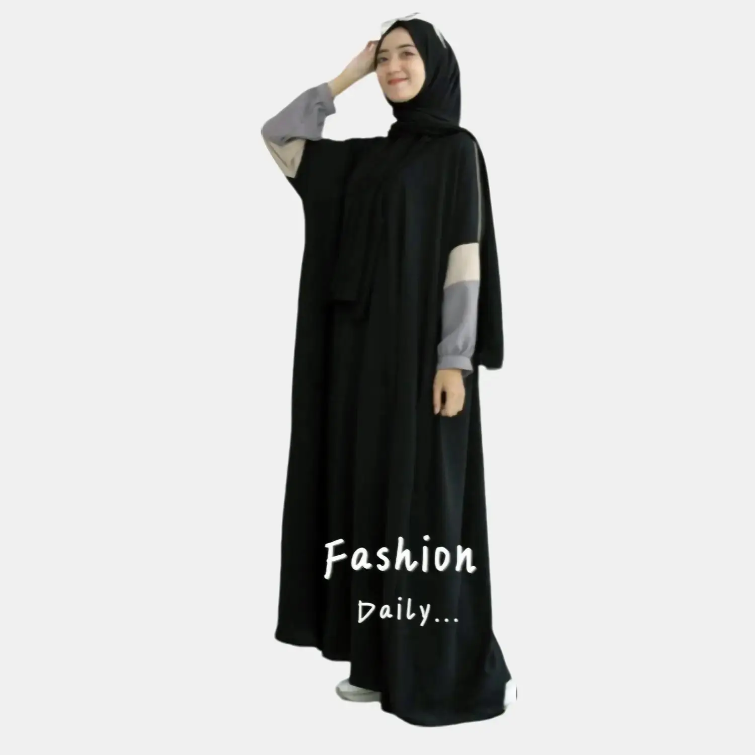 Jembarmuslim Halimah Abaya Arab Basic Daily Syari Umroh Lengan Kombinasi Warna Manis Exclusiv Maxi Casual Crinkle Airflow Lembut Dress Gamis Remaja Wanita Muslim Dewasa Hitam Mewah Tangan Karet Enakeun Simple