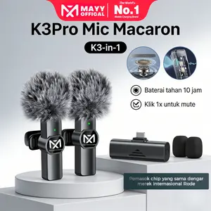 MAYY K3 Pro 2 Mic Wireless Clip on Microphone Mikrofon Lavalier HP Plug & Play