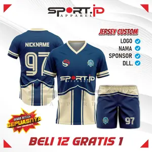 Jersey Olahraga Royal Navy Gold Elite Custom Collection Sport ID Cocok untuk Badminton Sepak Bola Voli Takraw & Futsal Bahan Premium Full Printing Size Lengkap S-5XL