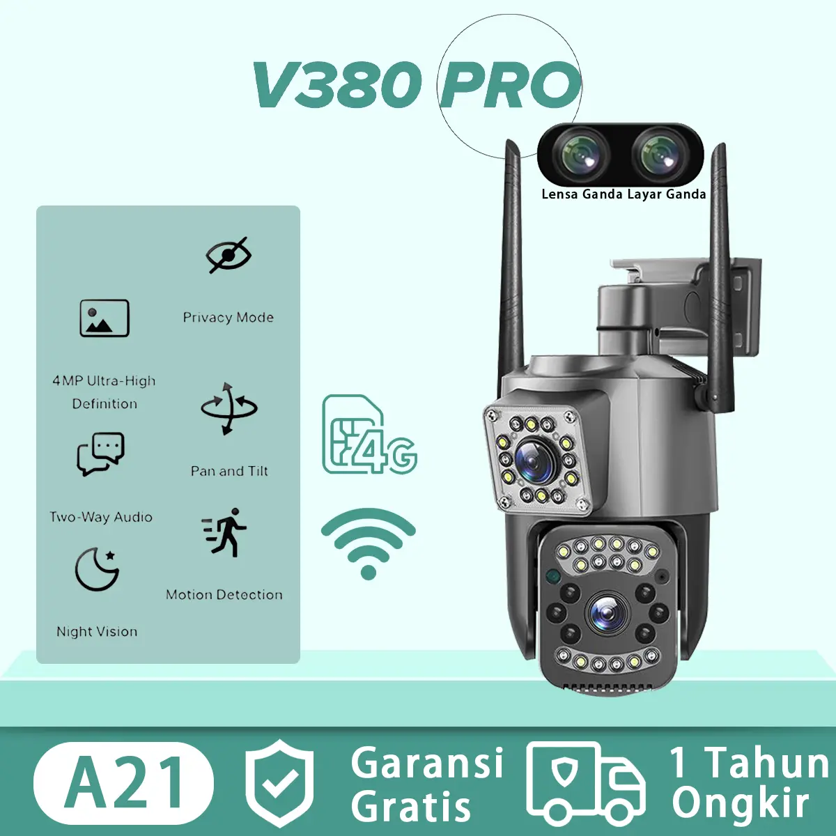 V380 Pro CCTV 4G&WiFi 4K 8MP Dual Lens Outdoor IP66 Waterproof IP Camera CCTV PTZ Kamera HP Jarak Jauh