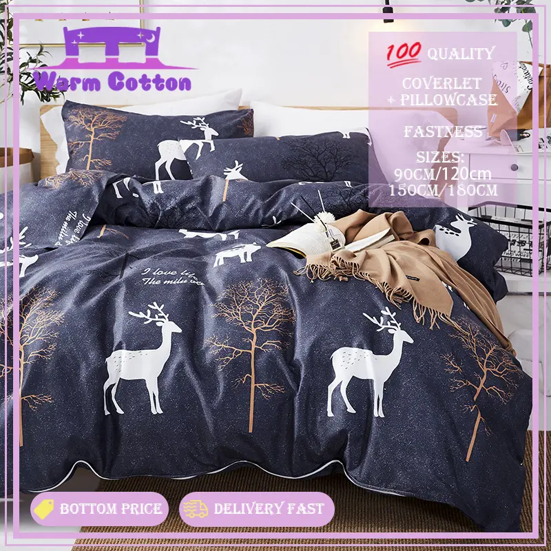 3-Piece Cotton Bedding Set - Includes 2 Pillowcases & Zippered Duvet Cover Available in Single, Double, Queen, King Sizes