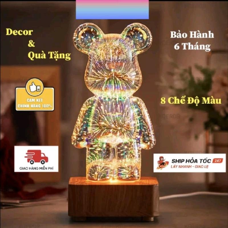 Đèn Ngủ 3D Bearbrick, Đèn Ngủ Pháo Hoa, Đèn Decor Phòng Ngủ LED 8 Màu,Quà Tặng Sinh Nhật, Quà Lưu Niệm