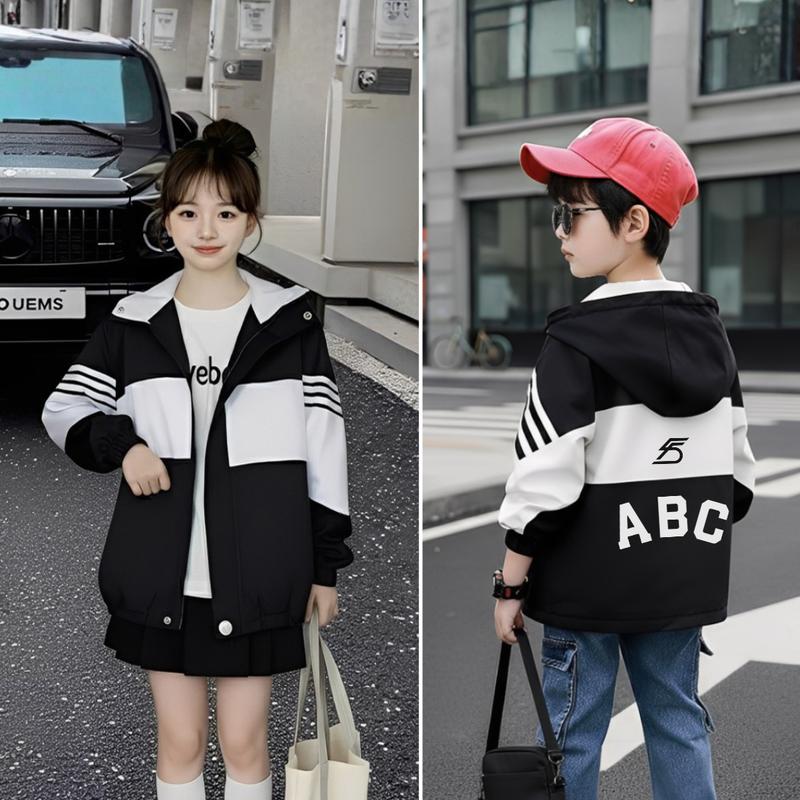 Áo khoác bé trai bé gái FAK7 size đại in hình phối sọc FIVEBE - Chất liệu dù 2 lớp cao cấp