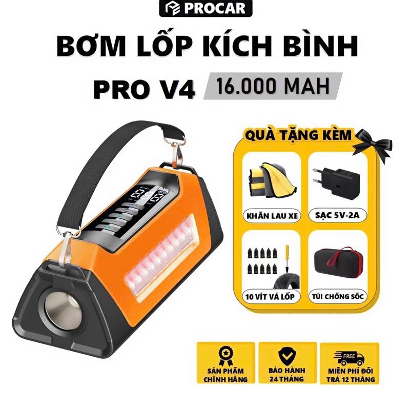 PROV4 16000MAH- Kích Bình Kèm Bơm Lốp Xe Ô Tô 12V 4IN1 Tích Hợp Đèn Pin, Sạc Dự Phòng. Bảo Hành 24 tháng