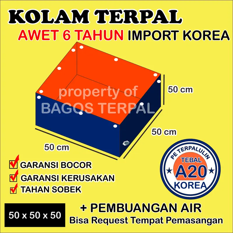 terpal kolam ikan mini (50x50x50) free pembuangan korea terpal kolam kotak murah 0