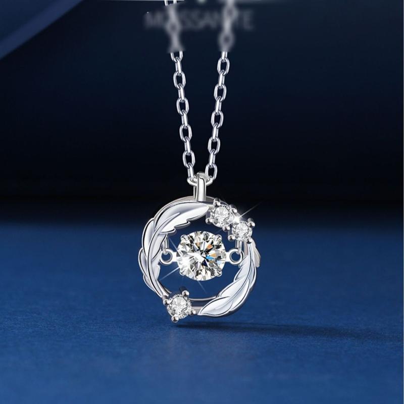   Lockend  Bộ Trang Sức Dây Chuyền Lắc Tay Bông Tai Lông Vũ Bạc 925 Đính Đá Moissanite Dòng VVS1 Cao Cấp 