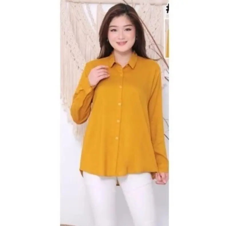 Baju Atasan Kemeja Basic Wanita Lengan Panjang Formal - Casual 2