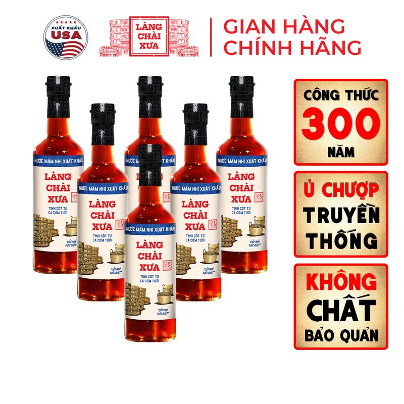 Thùng 6 chai Nước mắm nhỉ Làng chài xưa xuất khẩu nhãn xanh chai thủy tinh 5