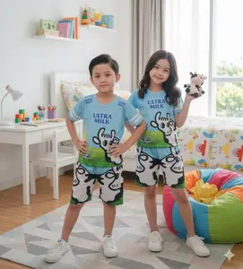 Setelan Baju Anak Laki-Laki dan Anak Perempuan Motif Makanan Mie Goreng Cemilan biskuit dan Minuman susu Viral Kekinian limited edition untuk Usia 1-10 Tahun Cocok untuk Kado