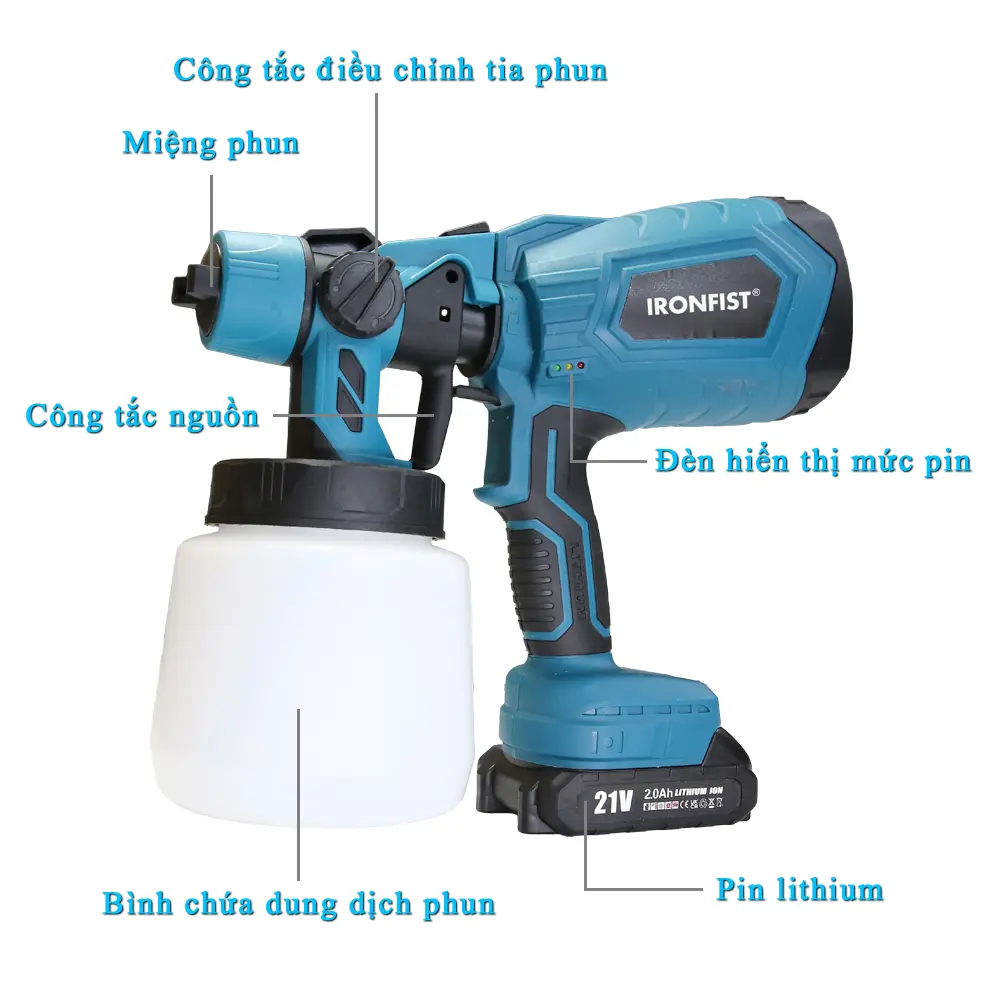 Máy phun sơn không dây, Pin Lithium 21V, Máy sơn điện, với hộp đựng 1000ML, 3 mẫu có sẵn