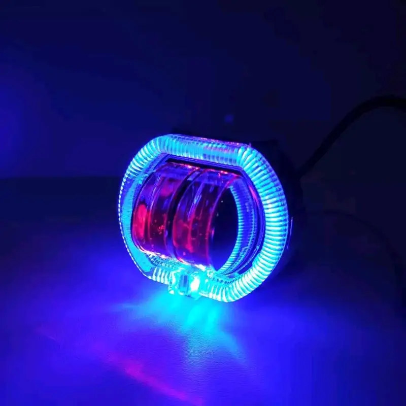 Lampu Tembak Sorot Depan LED Daymaker Biled 2 Mata 12 - 24 Volt Shroud Crystal 2 Warna Truk Bus Tronton Canter Fuso AE 8D Hi Lo High Low Jauh Dekat 3 Mode Strobo Kedip Flash Running Angel Eye Truck Bis Alat Berat Demon Eyes Angle Projie Utama Putih Kuning 1
