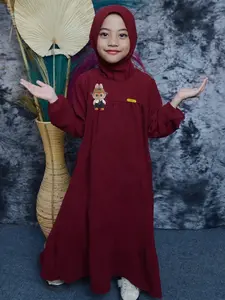 Zia'Zia Gamis Anak Labubu Dress Cringkle Airflow High Quality Baju Muslim Lebaran Motif Nyaman Crinkle Simple Tanggung Syari Wanita Kombinasi Panjang Remaja Mewah