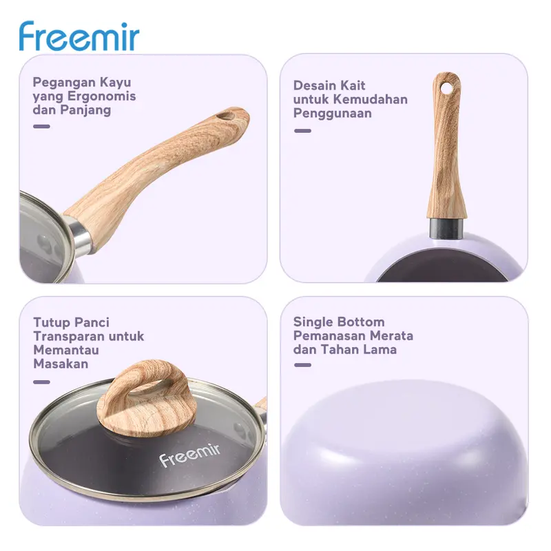 [EXCLUSIVE] Freemir Panci Susu Gemoy 16 cm Batu Granit dengan Tutup Kaca Cekung Anti Lengket Peralatan Aman untuk MPASI Bayi Dapur Kayu 3