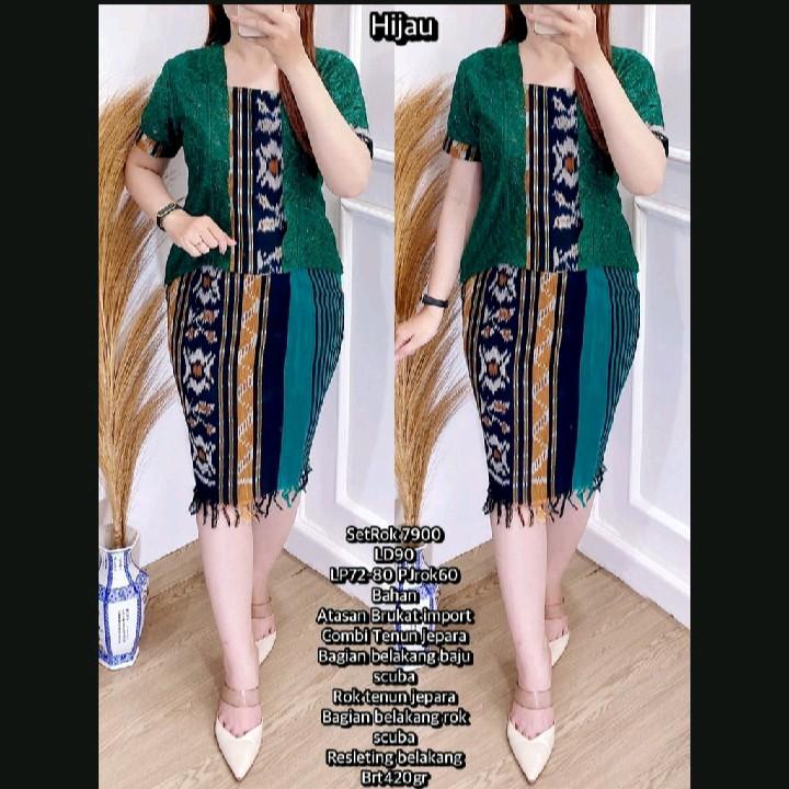 SETELAN TENUN WANITA RUMBAI BAWAH ATASAN BROKAT, BAJU KEBAYA TENUN, BAJU ADAT, BAJU SERAGAM, BAJU CASUAL 3