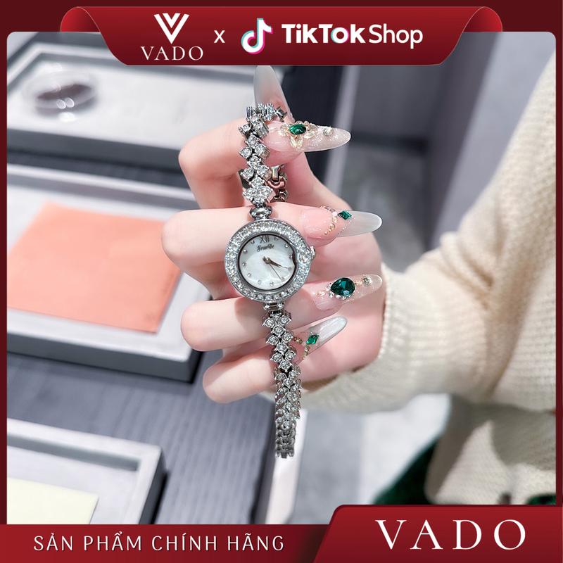   MEGA - DH1601J  Đồng Hồ Nữ Mặt Tròn Đính Đá  Phong Cách Sang Trọng   Kèm Dây Chuyền Mặt Trăng D24   - COMBO144 