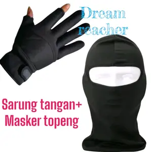 PAKET MOTORAN SARUNG TANGAN DAN MASKER TOPENG BALACLAVA HITAM POLOS PRIA DEWASA MOTORCYCLE UNTUK PERLINDUNGAN KESEHARIAN