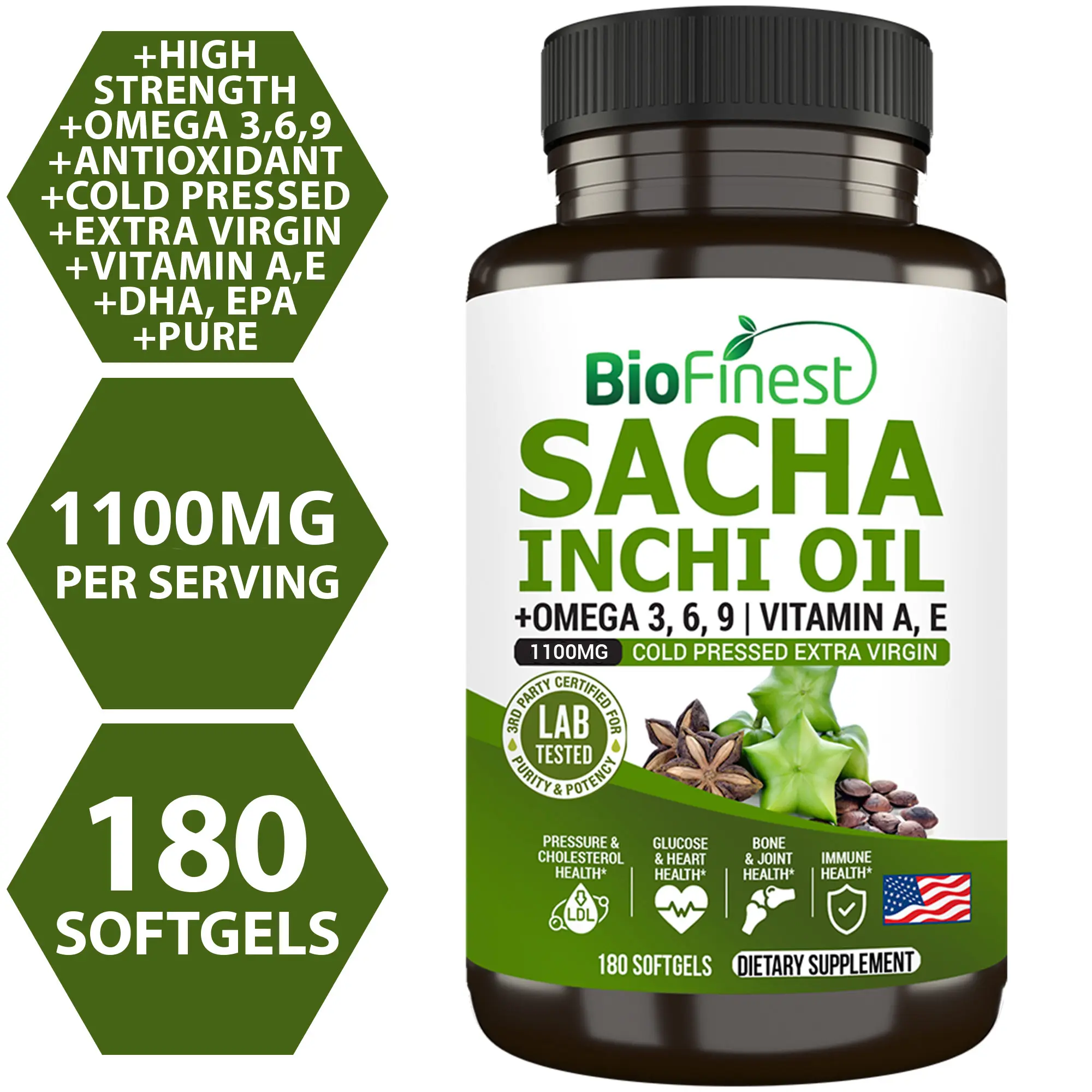 Biofinest Sacha Inchi Oil 1100mg Supplement - Extra Virgin Cold Pressed ...